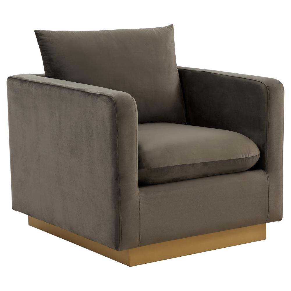 LeisureMod Nervo Velvet Accent Armchair With Gold Frame, Dark Grey. Picture 2