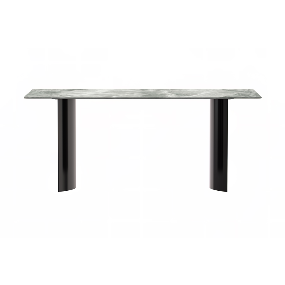 Dining Table Black Stainless Steel Base, With 55 Light Grey Sintered Stone Top. Picture 2