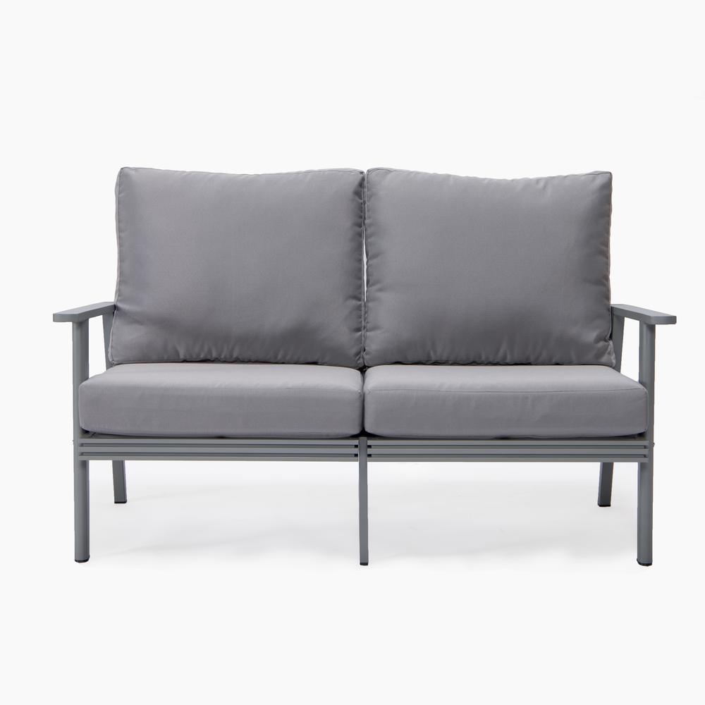 Outdoor Patio Loveseat with Gray Aluminum Frame. Picture 2