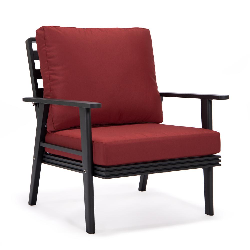 LeisureMod Walbrooke Modern Black Patio Conversation With Square Fire Pit & Tank Holder, Red. Picture 15