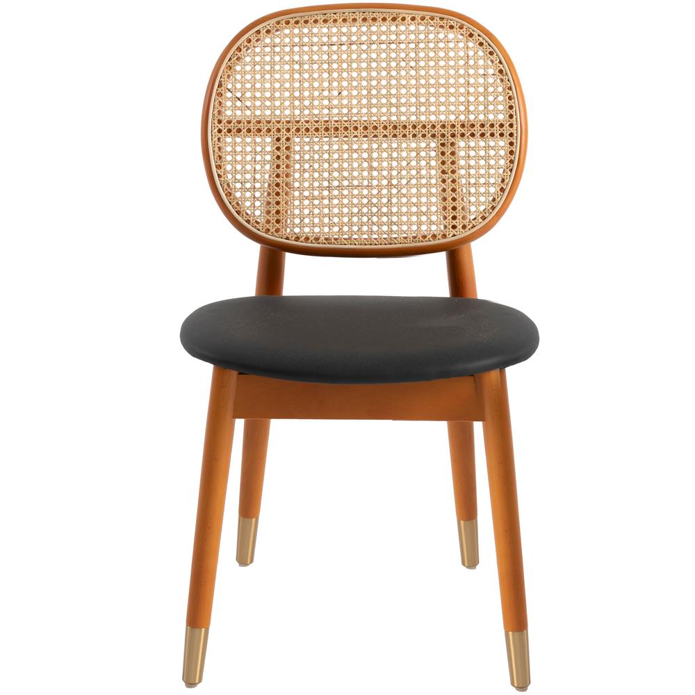 Holbeck Wicker Dining Chair with Upholstered Leather Seat and Beech Wood Legs. Picture 13
