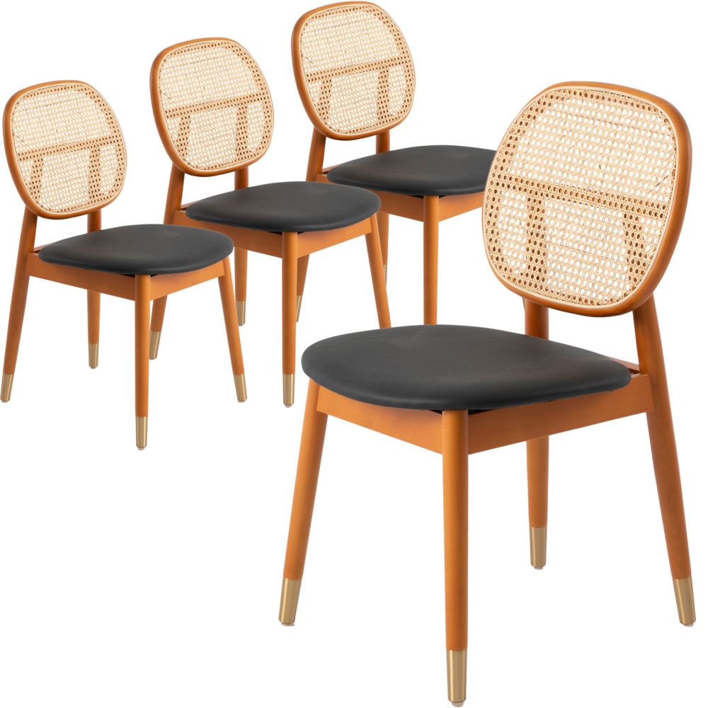 Holbeck Wicker Dining Chair with Upholstered Leather Seat and Beech Wood Legs. Picture 1