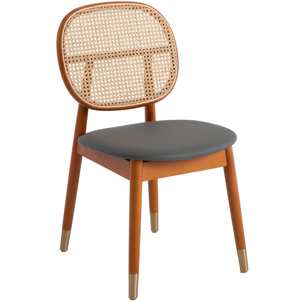 Holbeck Wicker Dining Chair with Upholstered Leather Seat and Beech Wood Legs. Picture 15