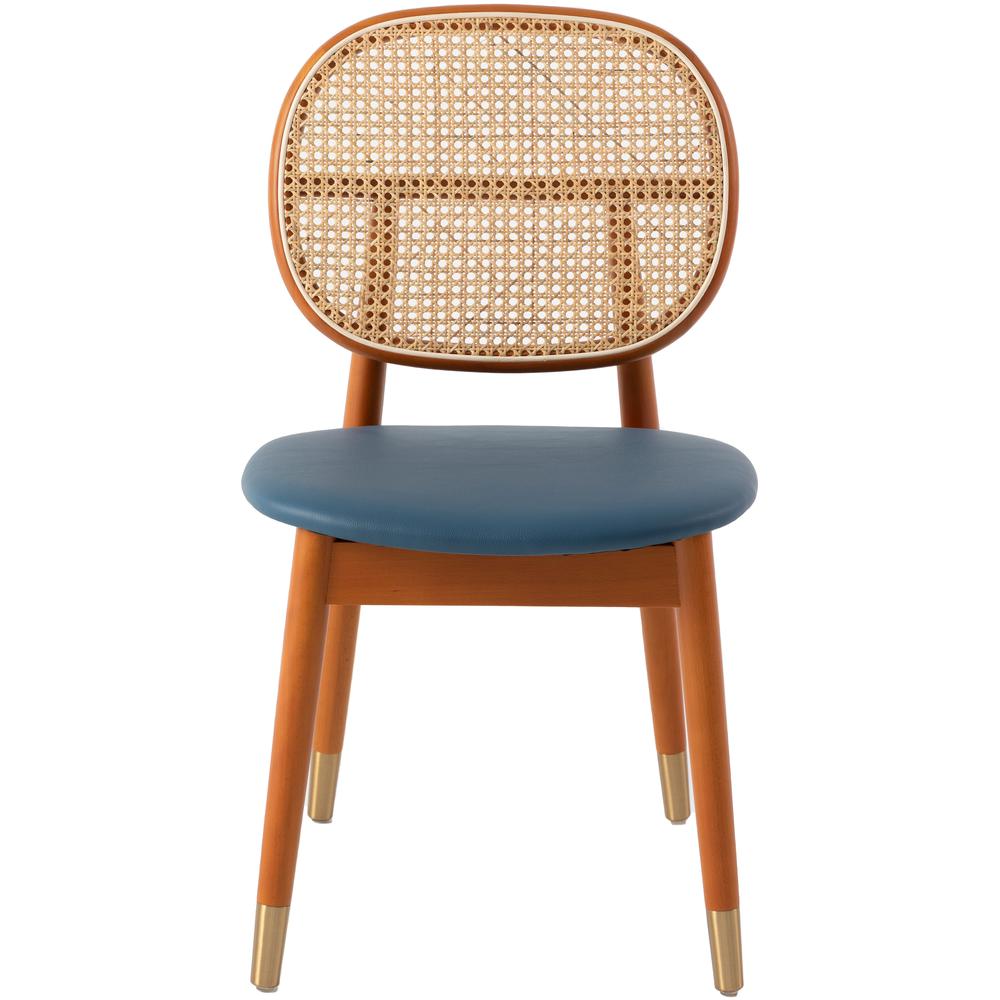 Holbeck Wicker Dining Chair with Upholstered Leather Seat and Beech Wood Legs. Picture 12