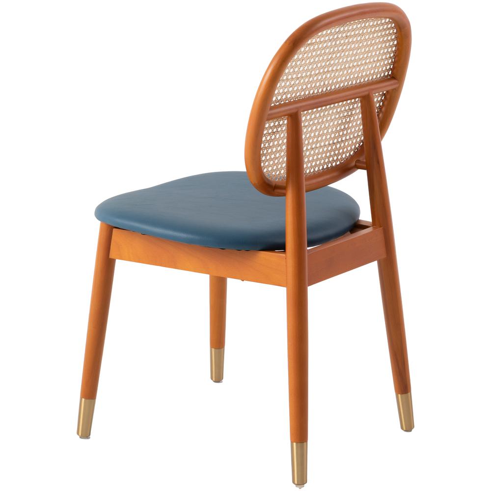 Holbeck Wicker Dining Chair with Upholstered Leather Seat and Beech Wood Legs. Picture 6
