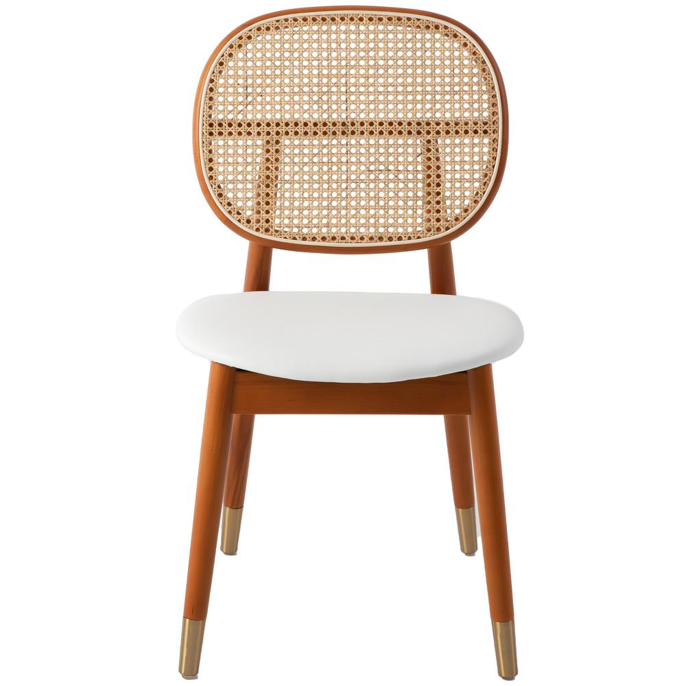 Holbeck Wicker Dining Chair with Upholstered Leather Seat and Beech Wood Legs. Picture 23