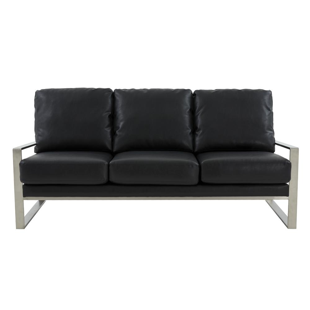 LeisureMod Jefferson Contemporary Modern Design Leather Sofa With Silver Frame. Picture 3