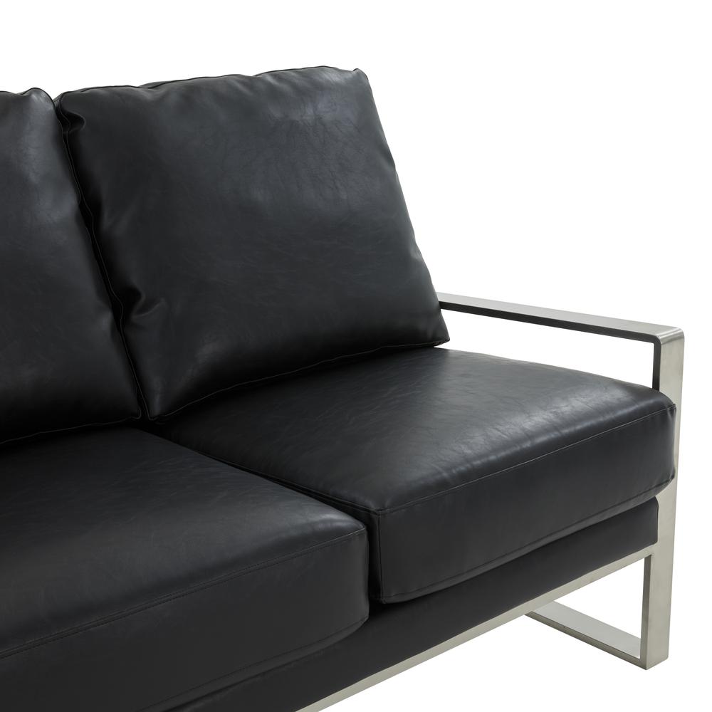 LeisureMod Jefferson Contemporary Modern Design Leather Sofa With Silver Frame. Picture 7