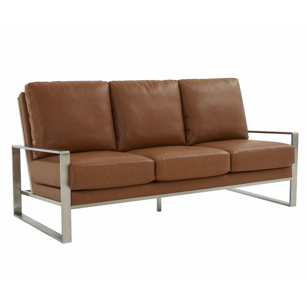LeisureMod Jefferson Contemporary Modern Design Leather Sofa With Silver Frame. Picture 1