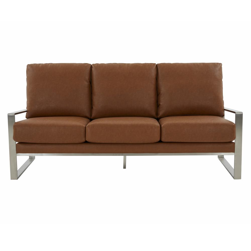 LeisureMod Jefferson Contemporary Modern Design Leather Sofa With Silver Frame. Picture 4