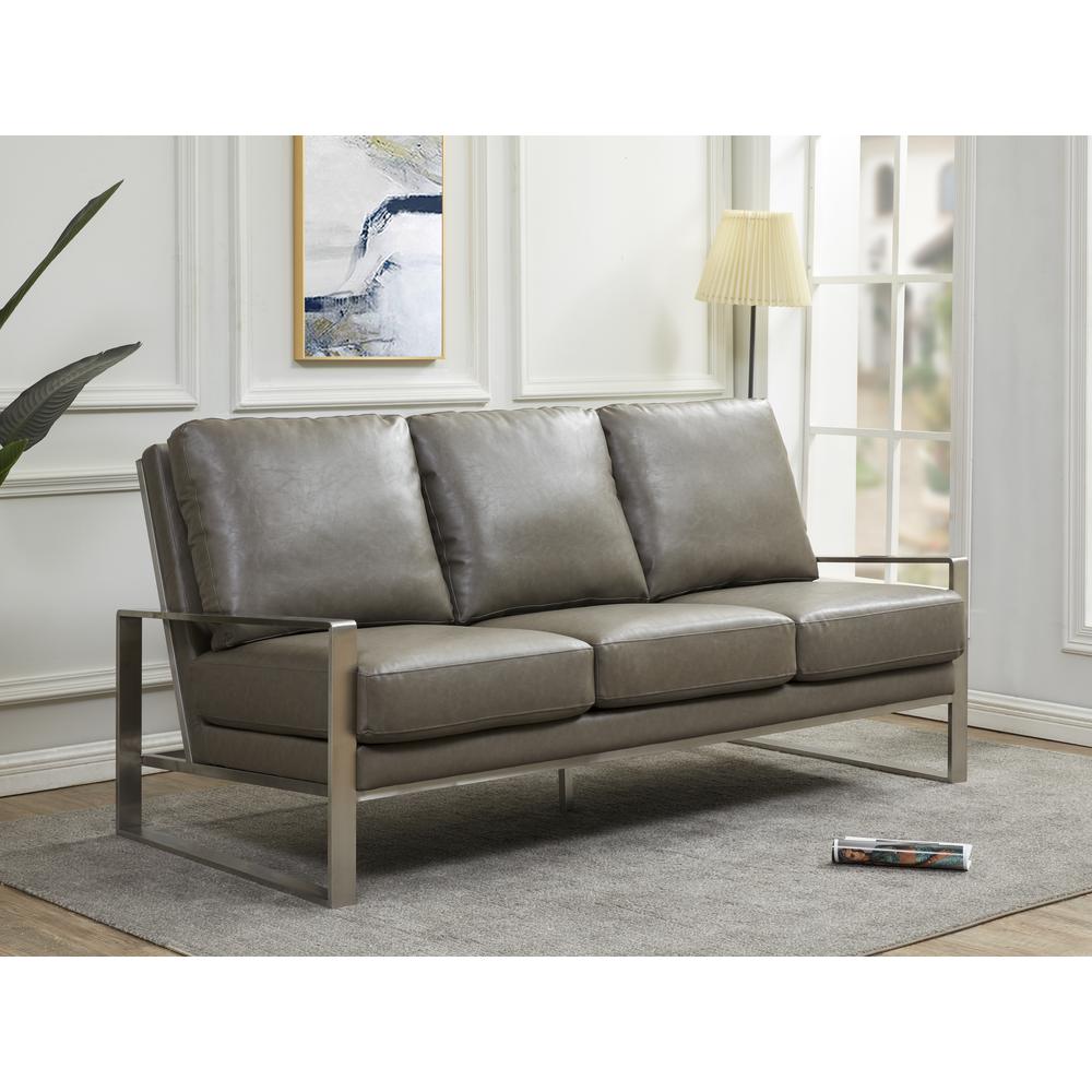 LeisureMod Jefferson Contemporary Modern Design Leather Sofa With Silver Frame. Picture 2