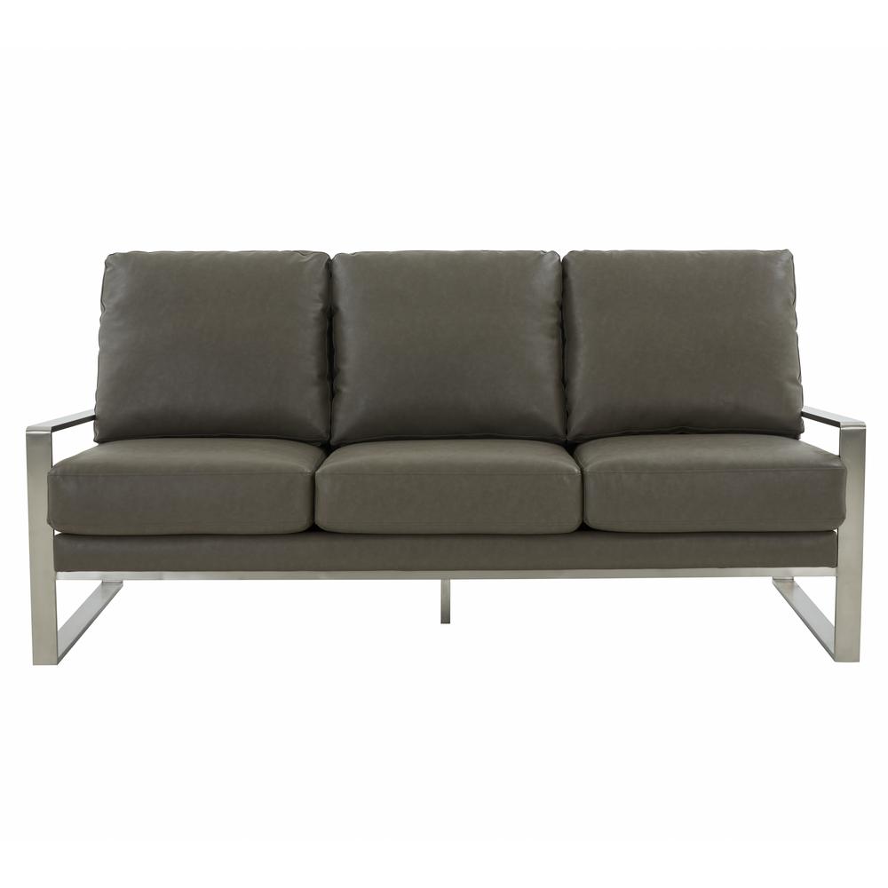 LeisureMod Jefferson Contemporary Modern Design Leather Sofa With Silver Frame. Picture 3