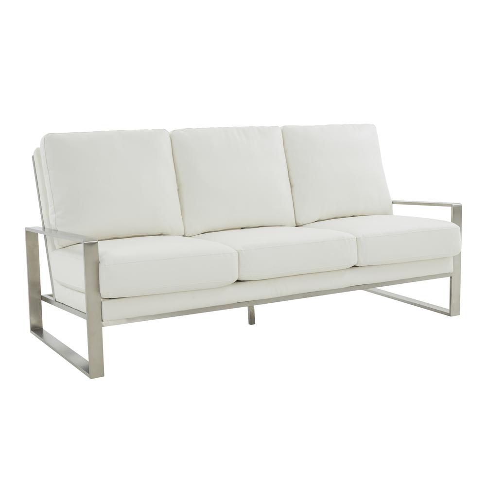 LeisureMod Jefferson Contemporary Modern Design Leather Sofa With Silver Frame. Picture 1