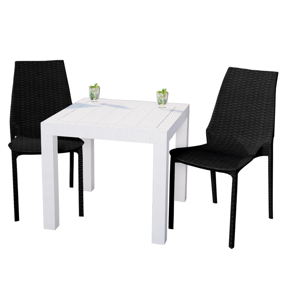 Kent Outdoor White Table With 2 Black Chairs Dining Set. Picture 1