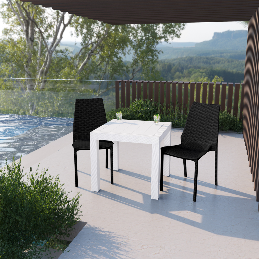 Kent Outdoor White Table With 2 Black Chairs Dining Set. Picture 7