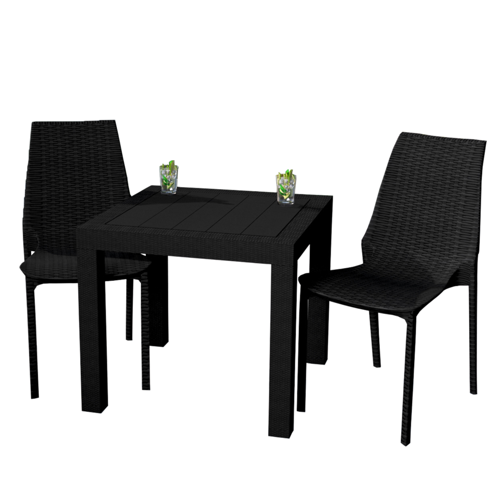 Kent Outdoor Dining Set With 2 Chairs in Black. Picture 1