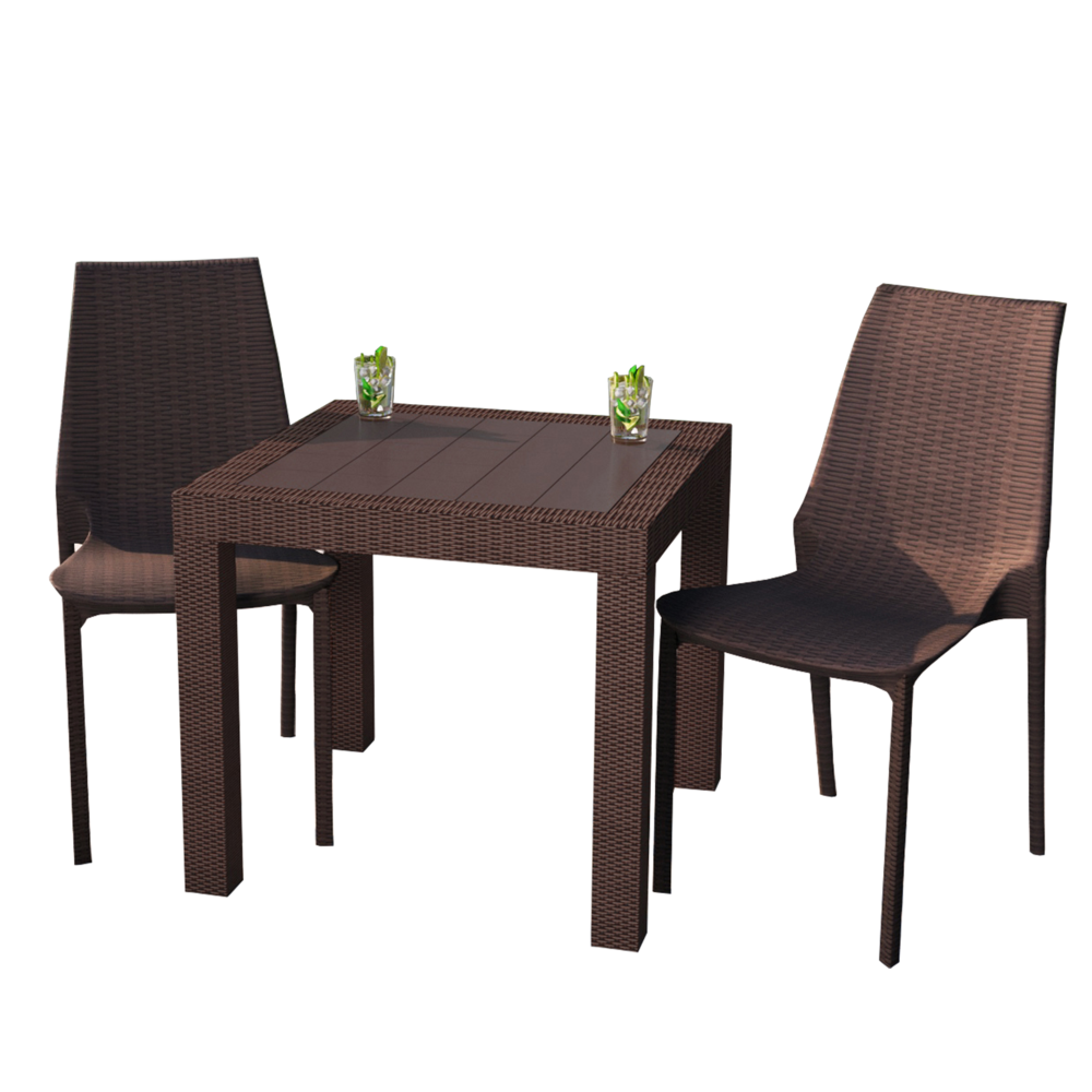Kent Outdoor Dining Set With 2 Chairs in Brown. Picture 1