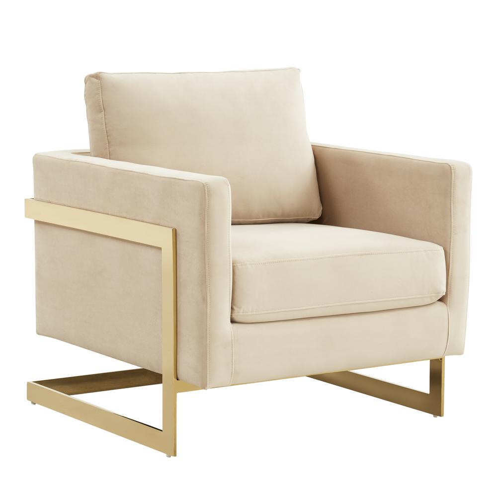 Velvet Accent Armchair With Gold Frame. Picture 1
