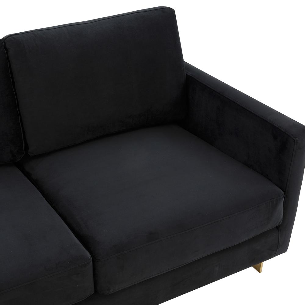 LeisureMod Lincoln Modern Mid-Century Upholstered Velvet Sofa with Gold Frame - Midnight Black. Picture 4