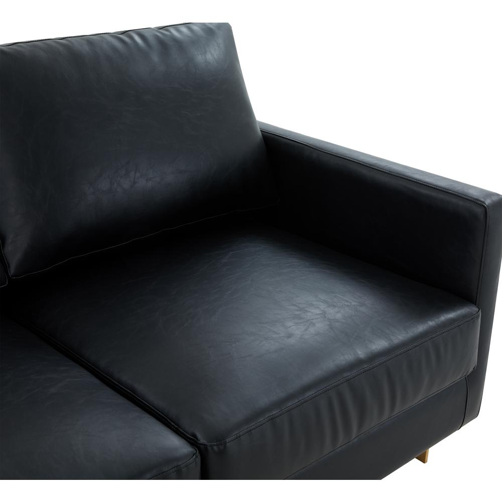 LeisureMod Lincoln Modern Mid-Century Upholstered Velvet Sofa with Gold Frame - Midnight Black. Picture 13
