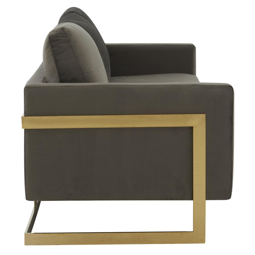 LeisureMod Lincoln Modern Mid-Century Upholstered Velvet Sofa with Gold Frame - Dark Grey. Picture 5