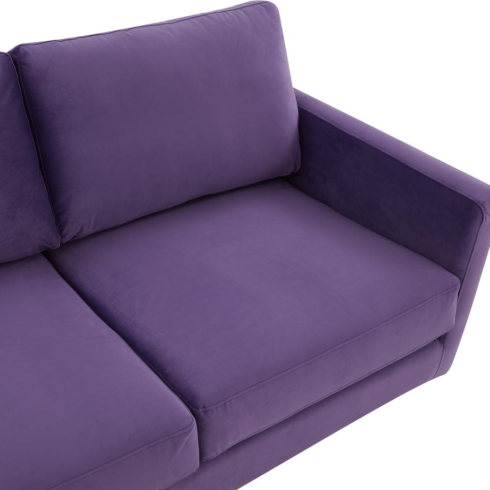 LeisureMod Lincoln Modern Mid-Century Upholstered Velvet Sofa with Gold Frame - Purple. Picture 4