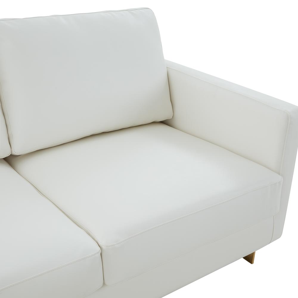 LeisureMod Lincoln Modern Mid-Century Upholstered Leather Sofa with Gold Frame - White. Picture 3
