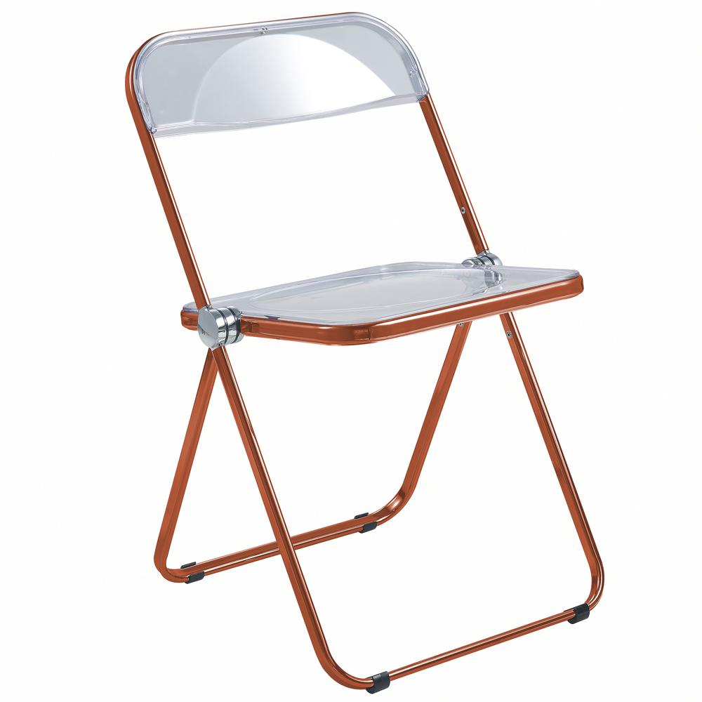 Lawrence Acrylic Folding Chair With Orange Metal Frame. Picture 1