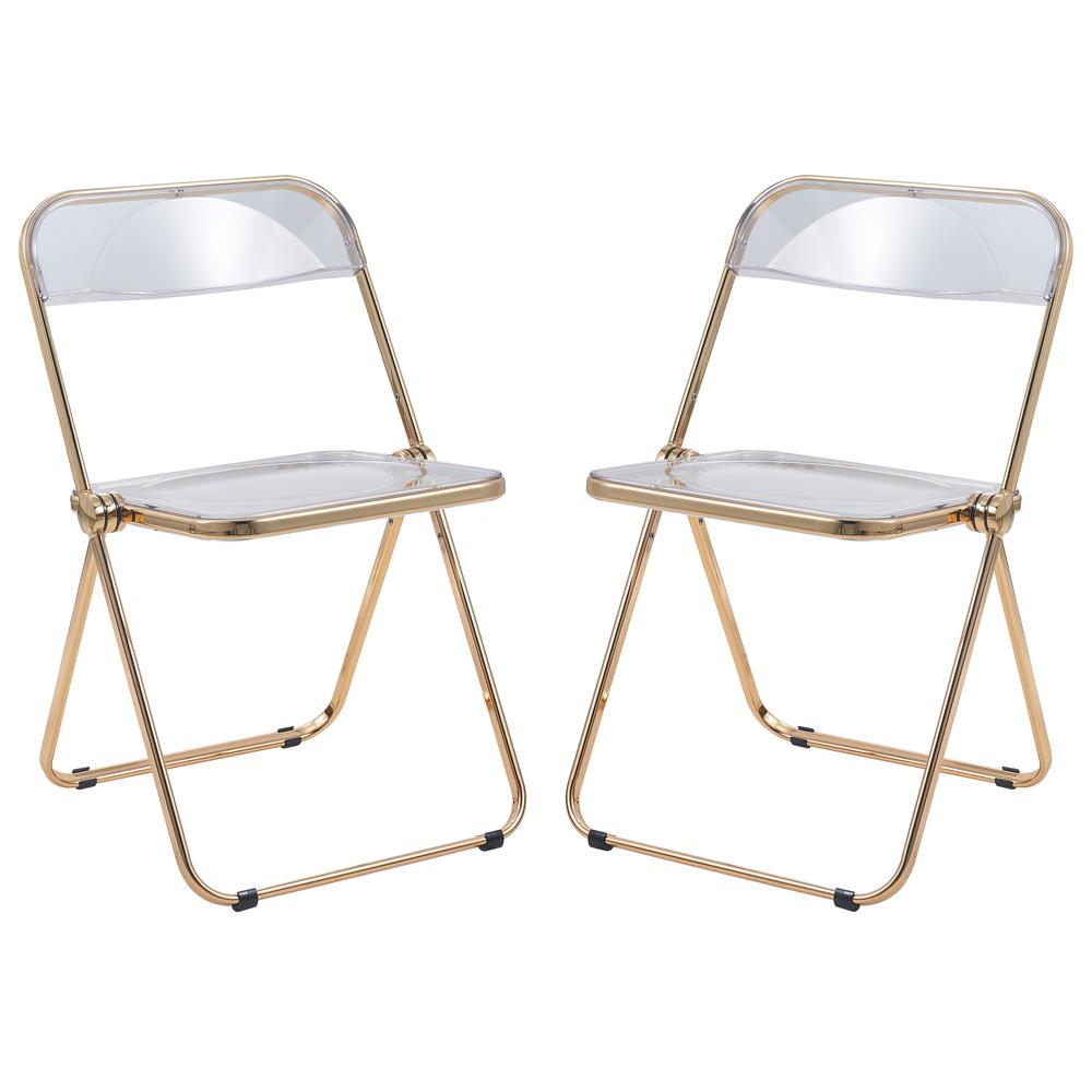 Lawrence Acrylic Folding Chair With Gold Metal Frame. Picture 12