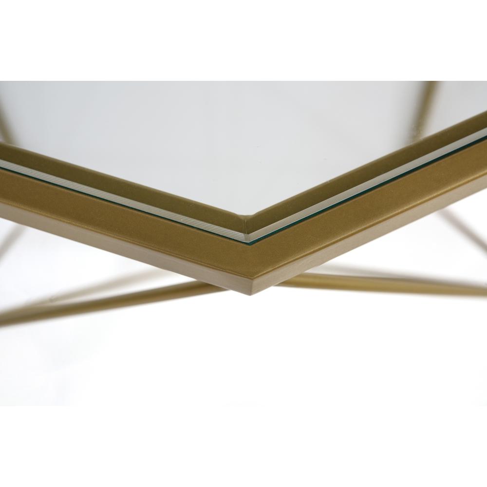 Malibu Large Modern Octagon Glass Top Coffee Table With Gold Chrome Base. Picture 5