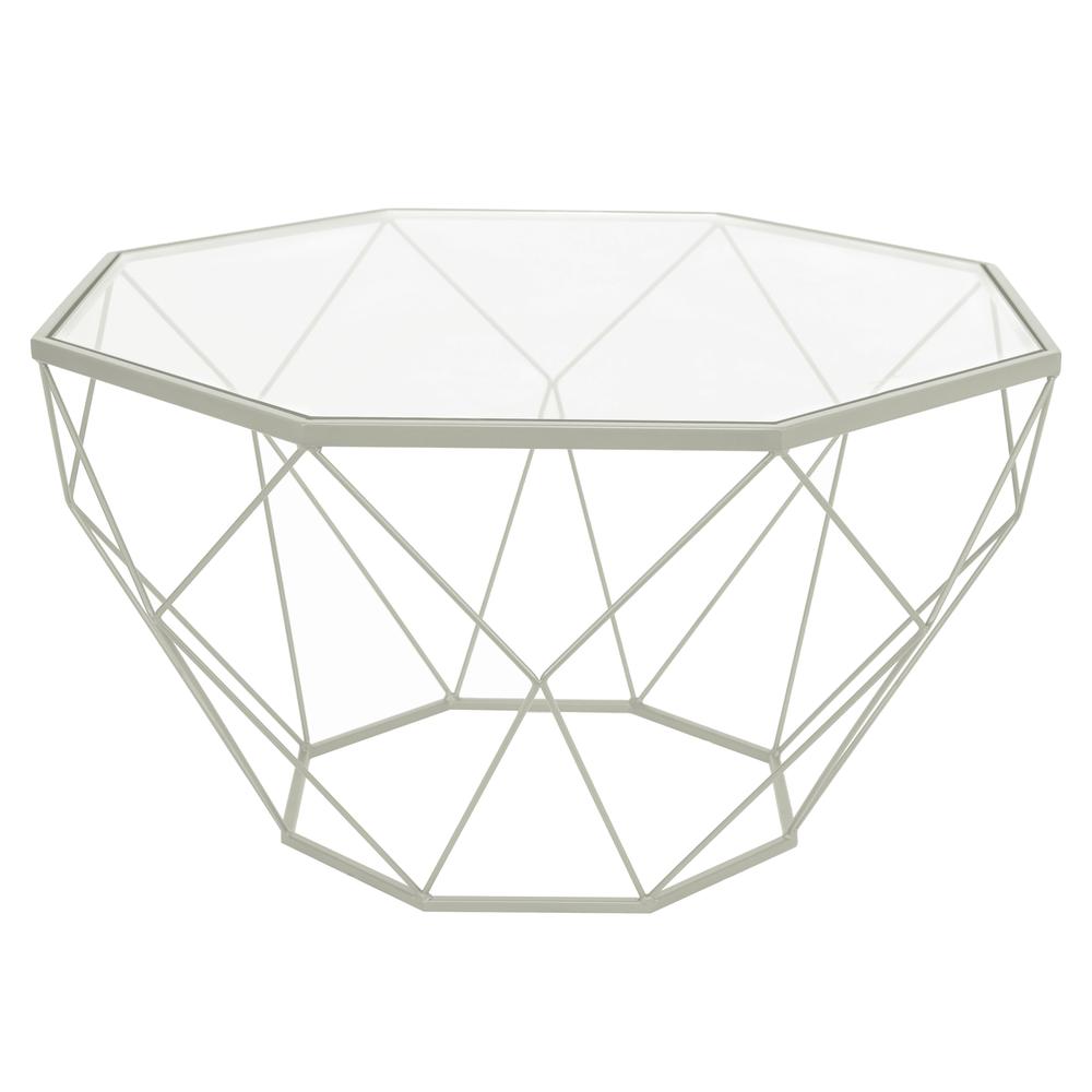 Malibu Large Modern Octagon Glass Top Coffee Table With Geometric Base. Picture 1