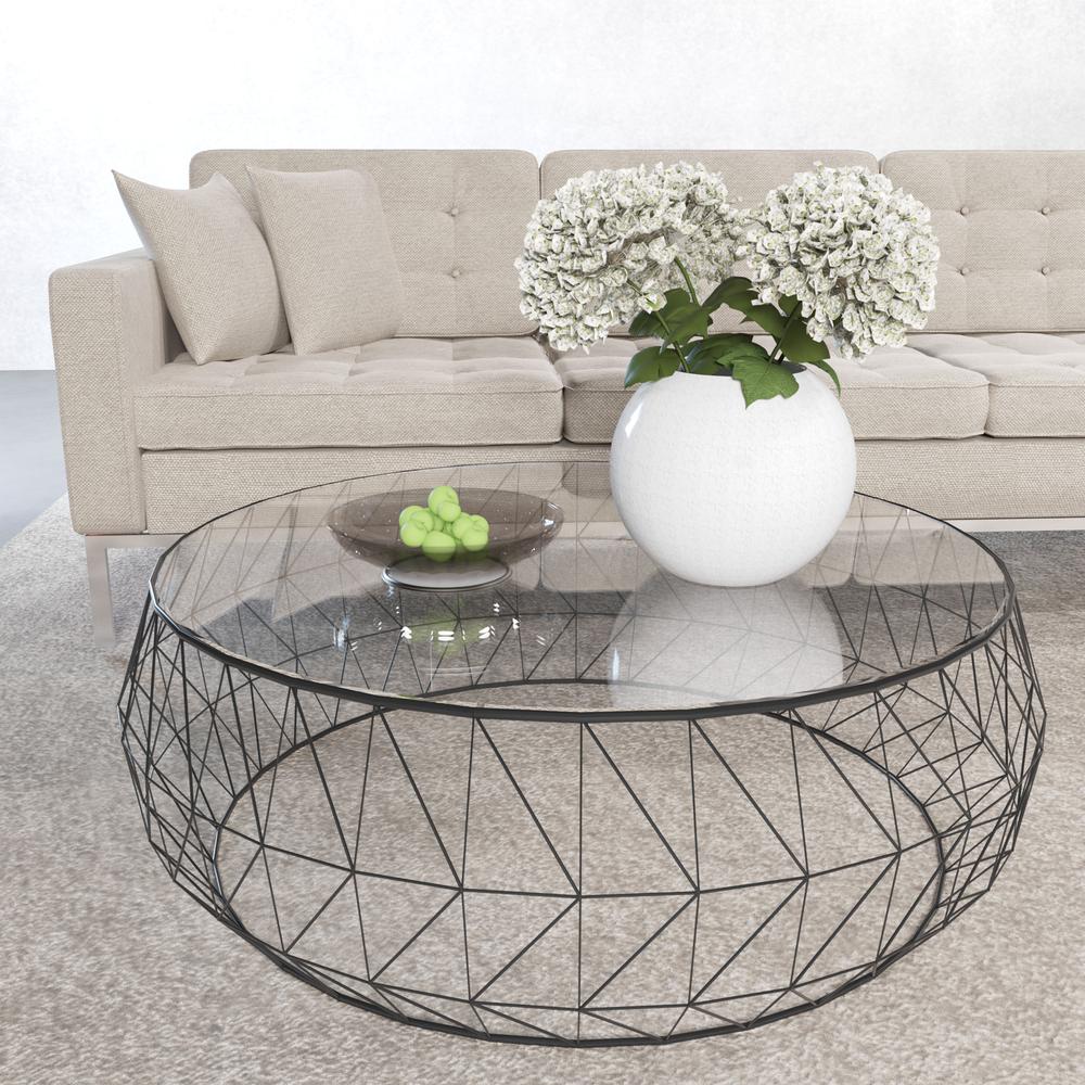 Malibu Modern Round Glass Top Coffee Table With Metal Base. Picture 2