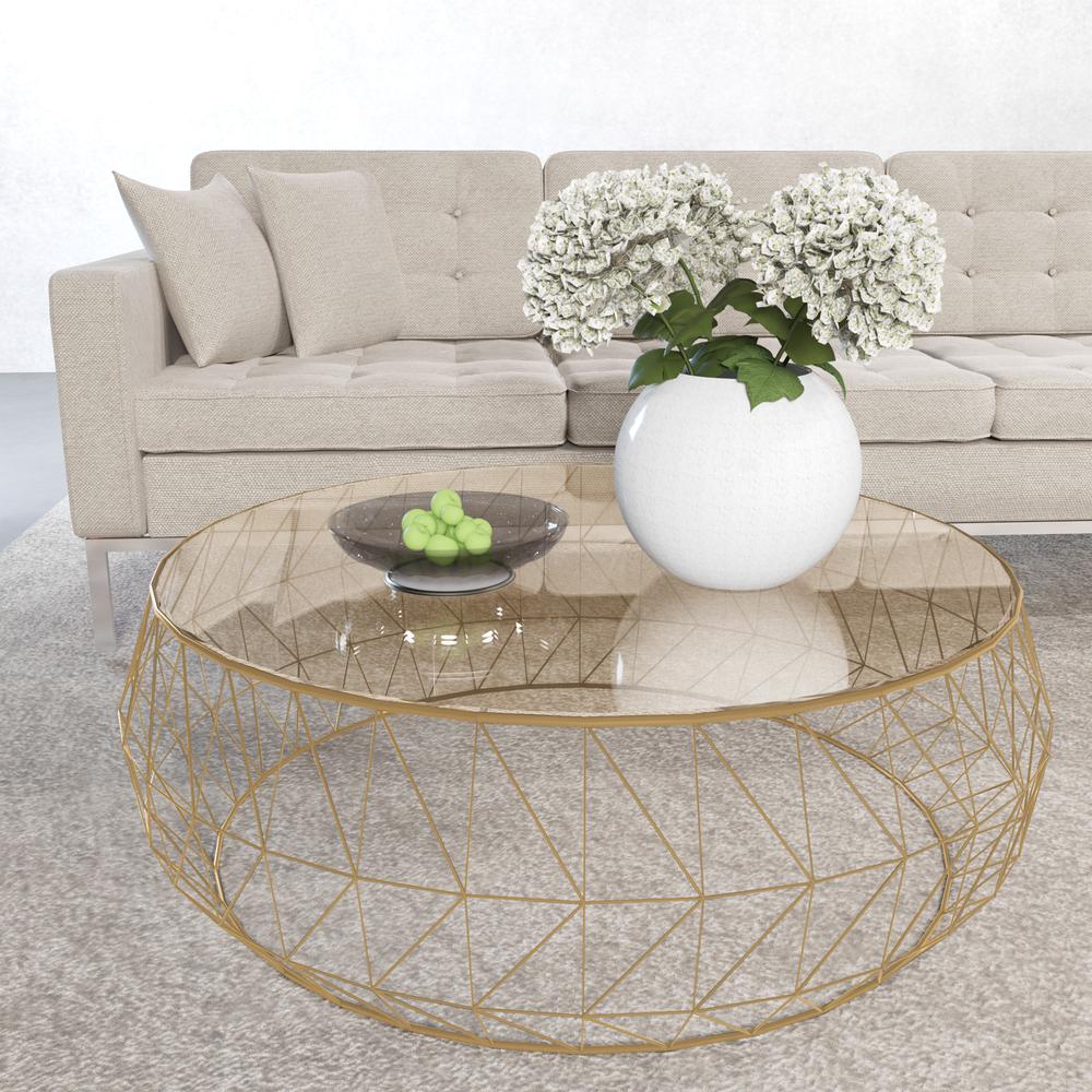 Malibu Modern Round Glass Top Coffee Table With Metal Base. Picture 2