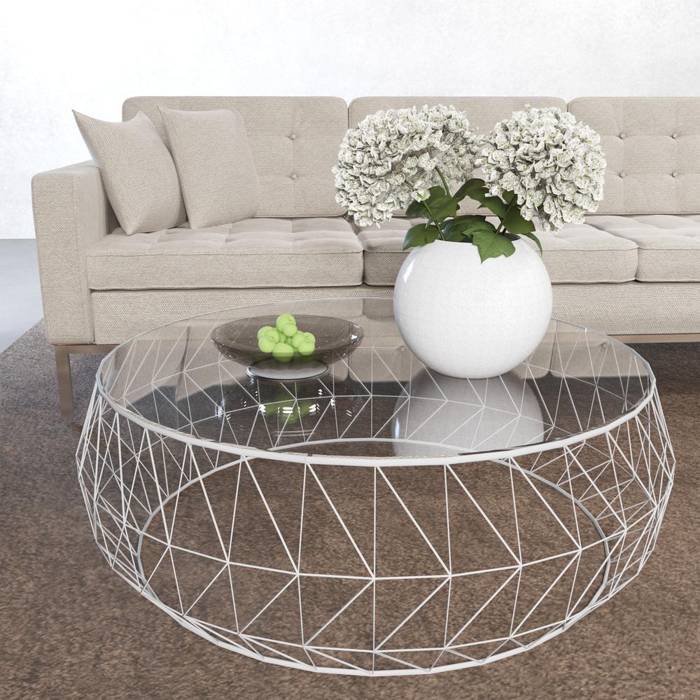 Malibu Modern Round Glass Top Coffee Table With Metal Base. Picture 3