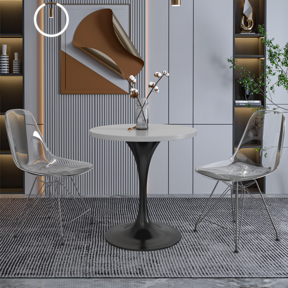 Verve 27 Round Dining Table, White Base with Light Natural Wood MDF Top. Picture 10