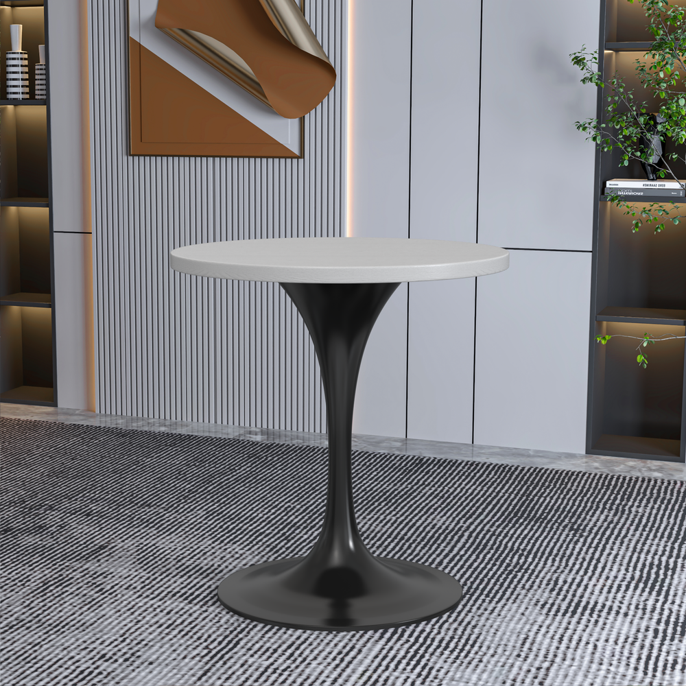 Verve 27 Round Dining Table, White Base with Light Natural Wood MDF Top. Picture 11