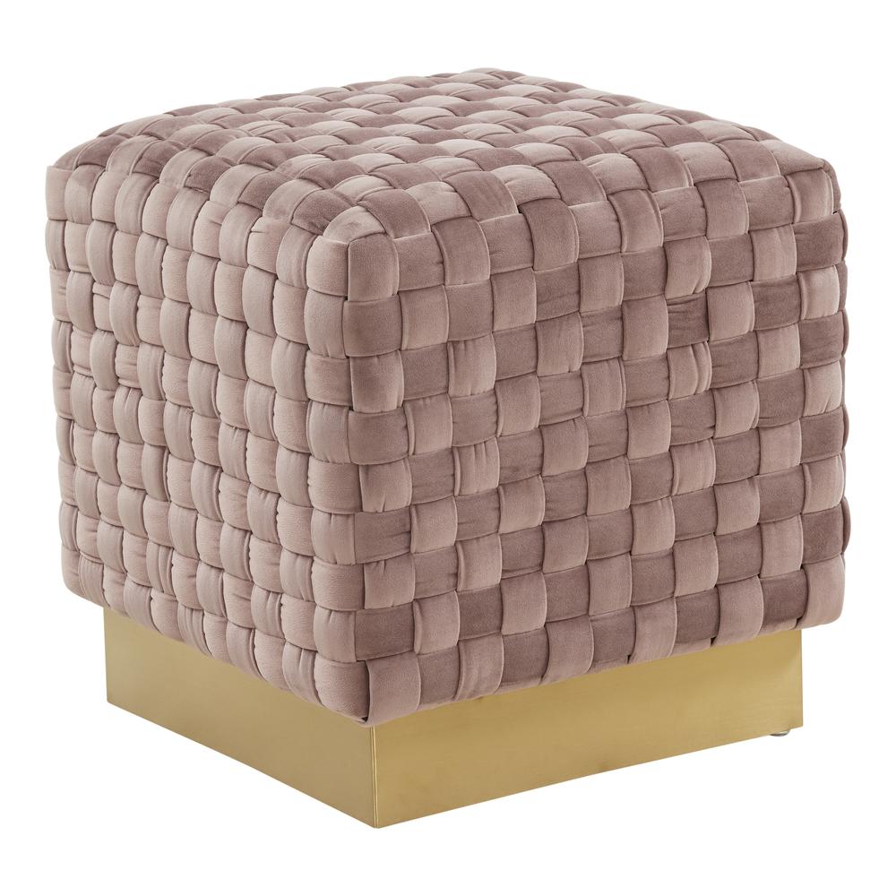 Myrtle 19" Square Weave Design Velvet Ottoman With Gold Base. Picture 1