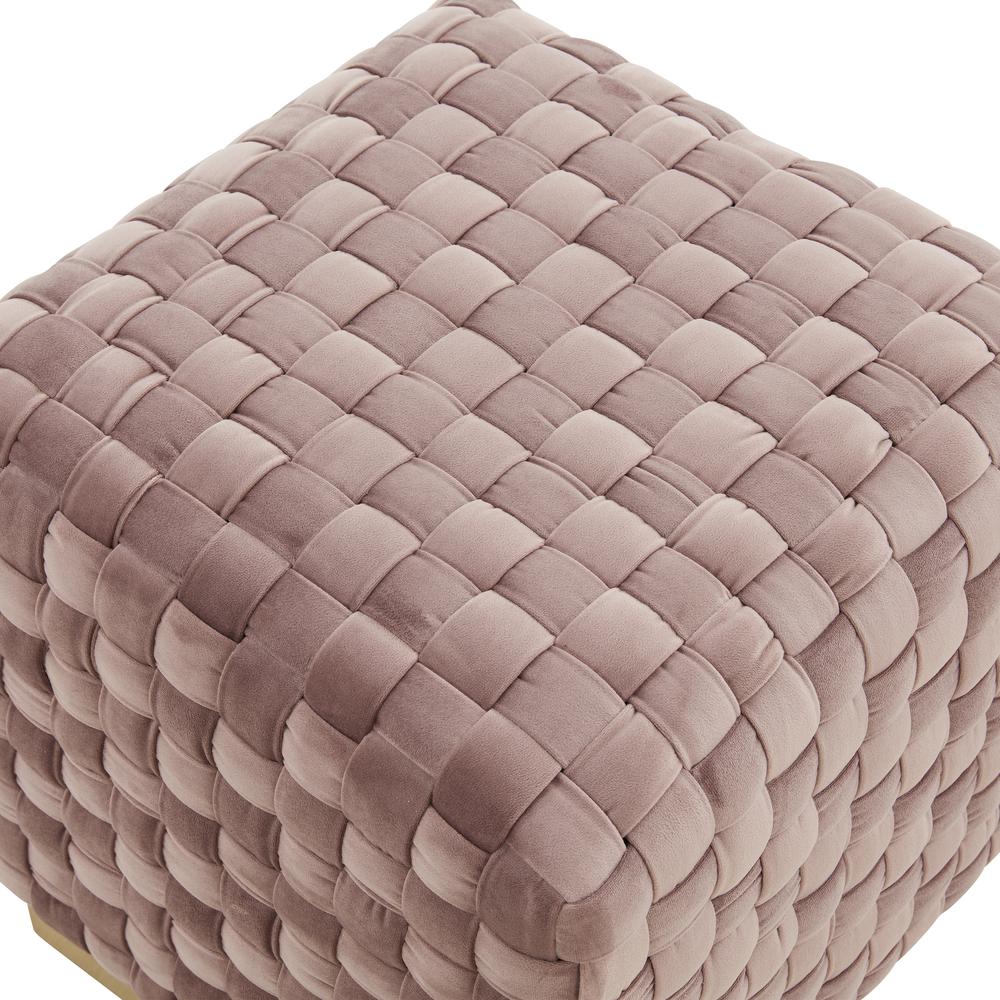 Myrtle 19" Square Weave Design Velvet Ottoman With Gold Base. Picture 3