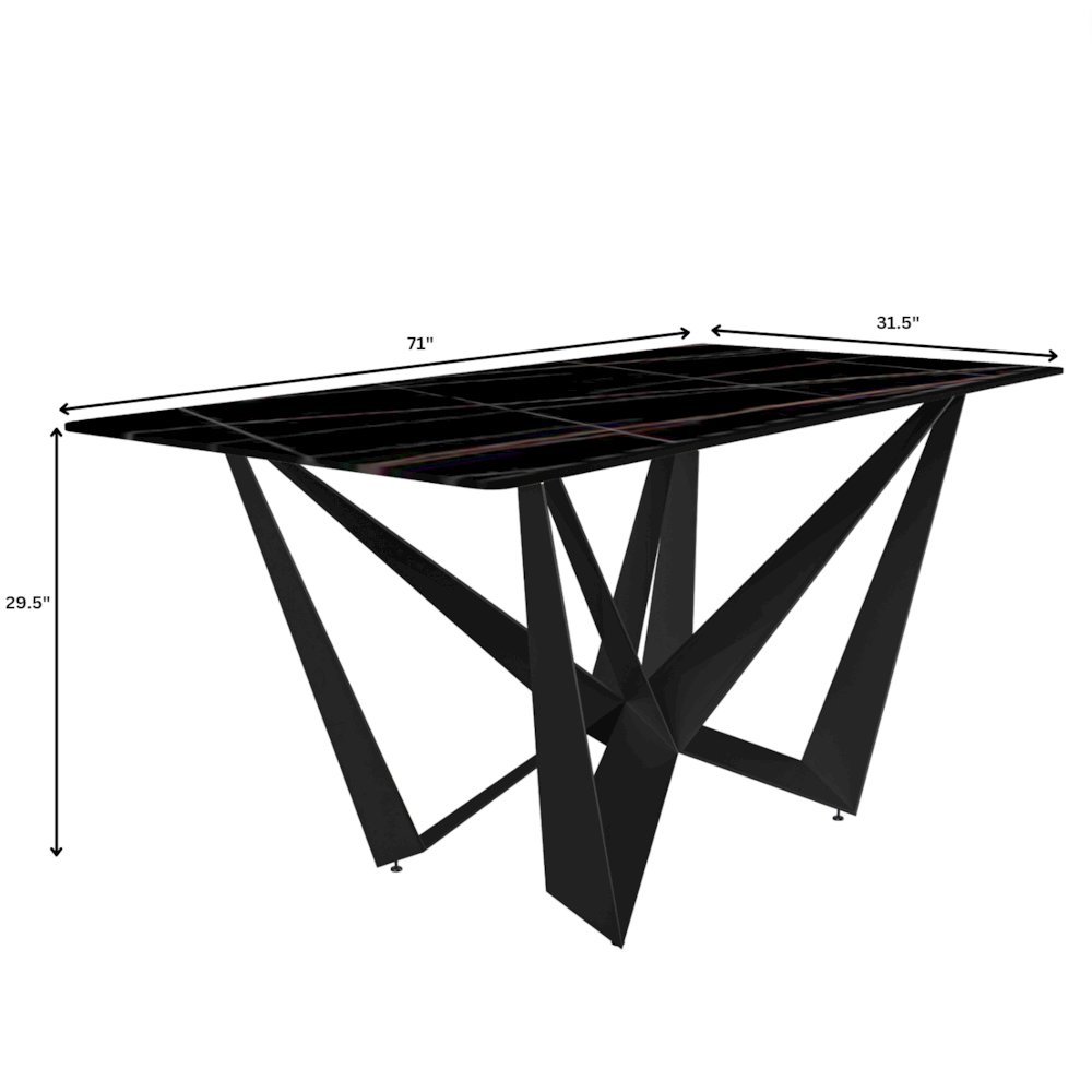 Modern Dining Table Black Base, With 55 Black/Gold Sintered Stone Top. Picture 9