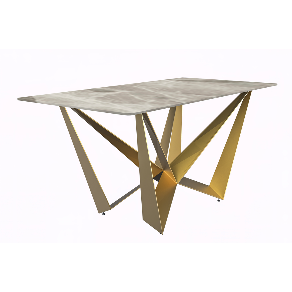 Modern Dining Table with a 55" Rectangular Top and Gold Steel Base. Picture 7