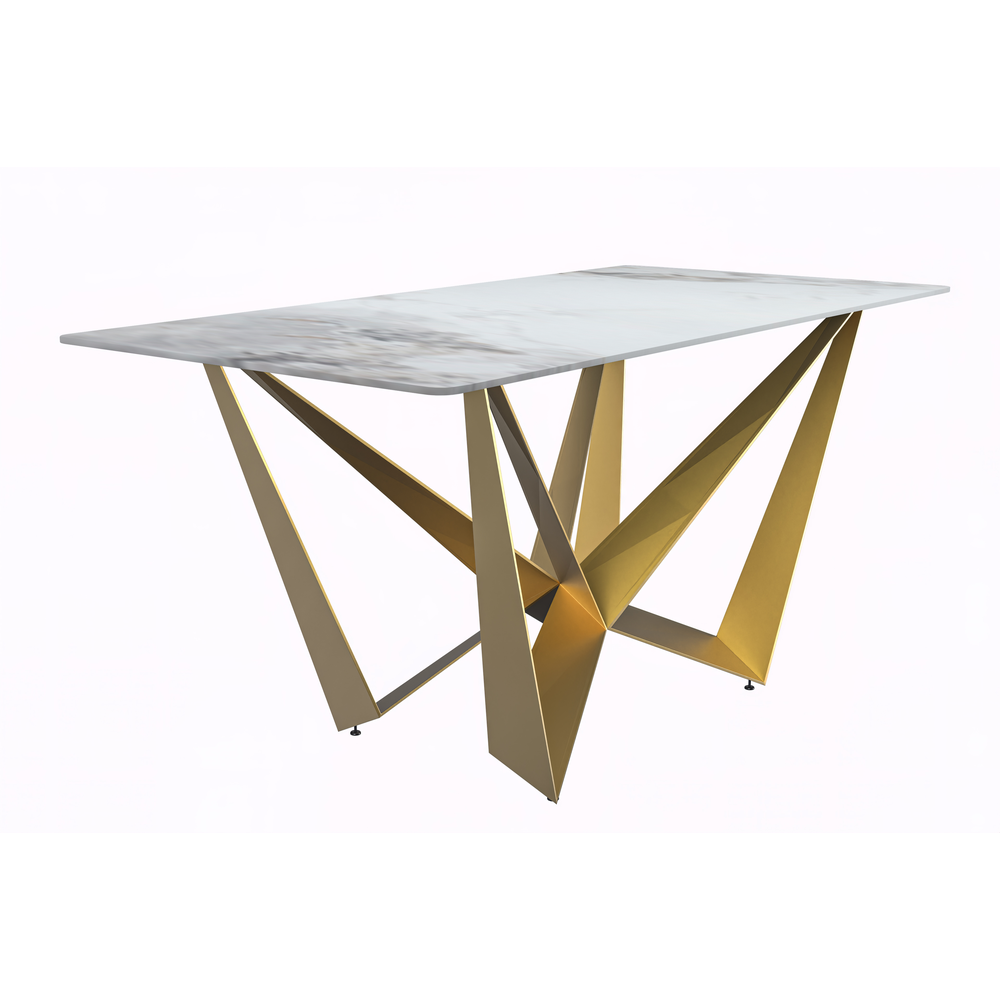 Modern Dining Table with a 55" Rectangular Top and Gold Steel Base. Picture 7