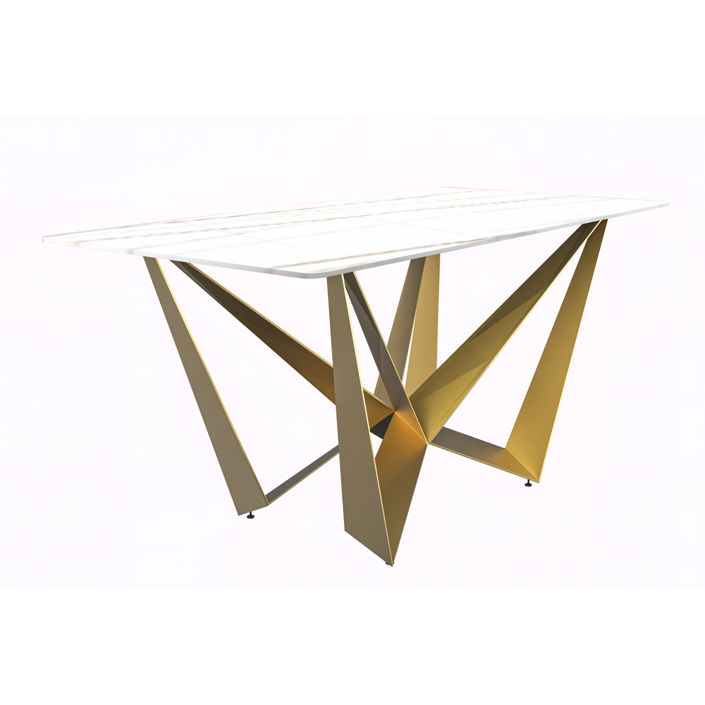 Modern Dining Table with a 55" Rectangular Top and Gold Steel Base. Picture 8