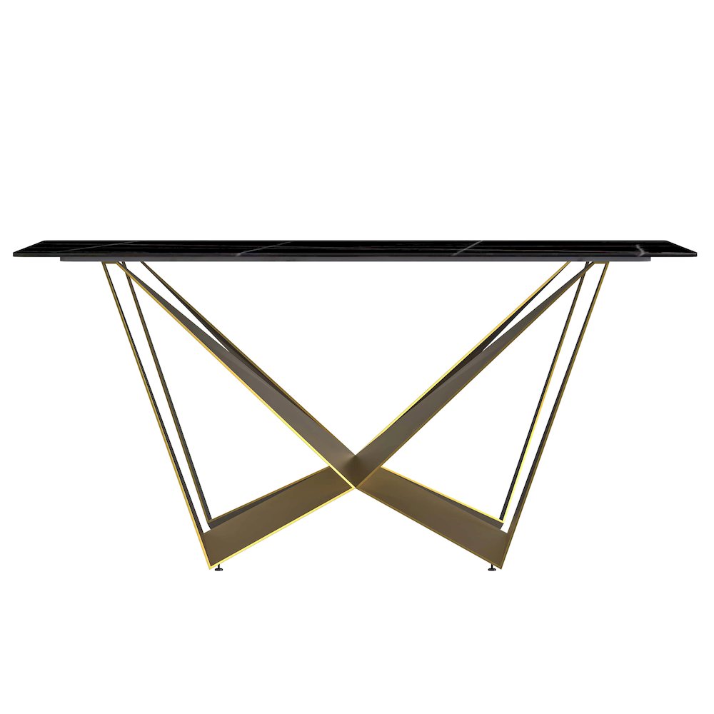 Modern Dining Table Gold Base, With 62 Black/Gold Sintered Stone Top. Picture 6