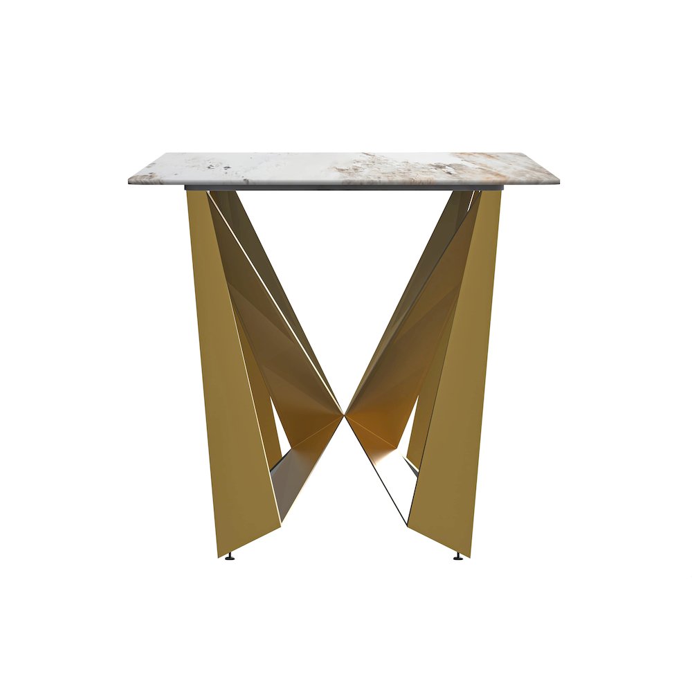 Modern Dining Table Gold Base, With 62 White Grey Sintered Stone Top. Picture 7