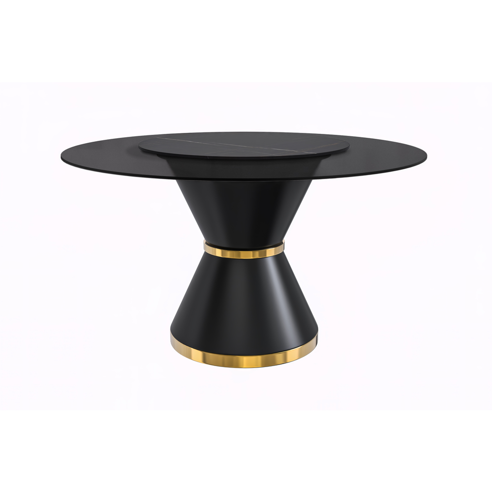 Qorvus Series Round Dining Table Black\Gold Base with 60 Round BLack Glass Top. Picture 3
