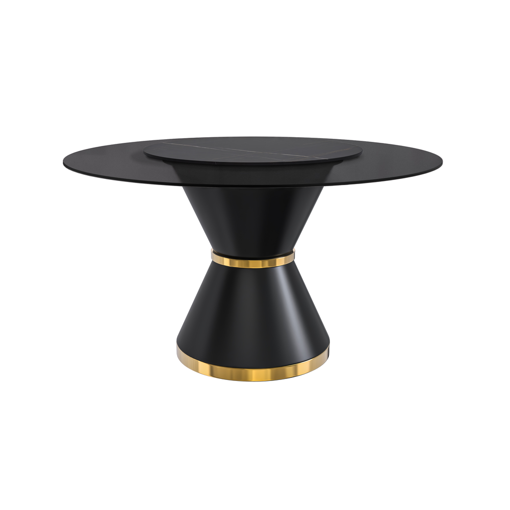Qorvus Series Round Dining Table Black\Gold Base with 60 Round BLack Glass Top. Picture 5