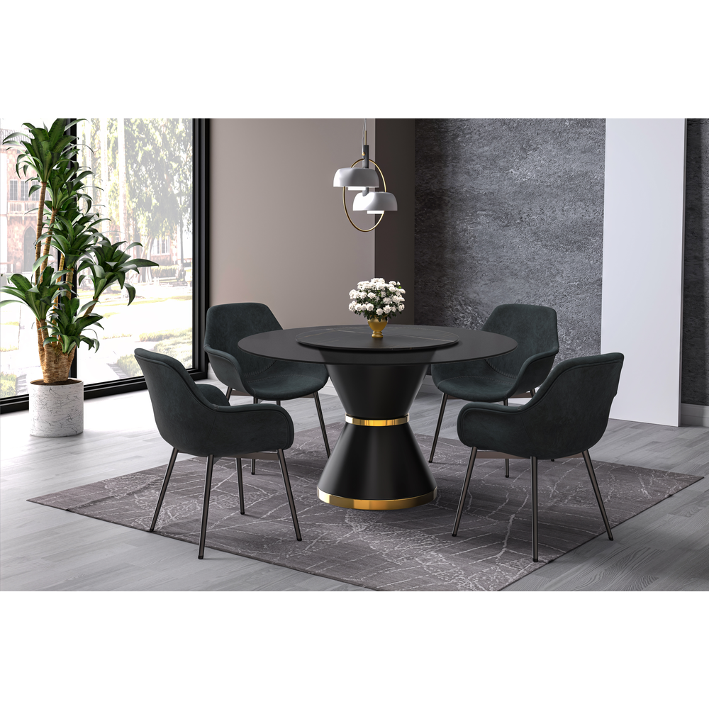 Qorvus Series Round Dining Table Black\Gold Base with 60 Round BLack Glass Top. Picture 10