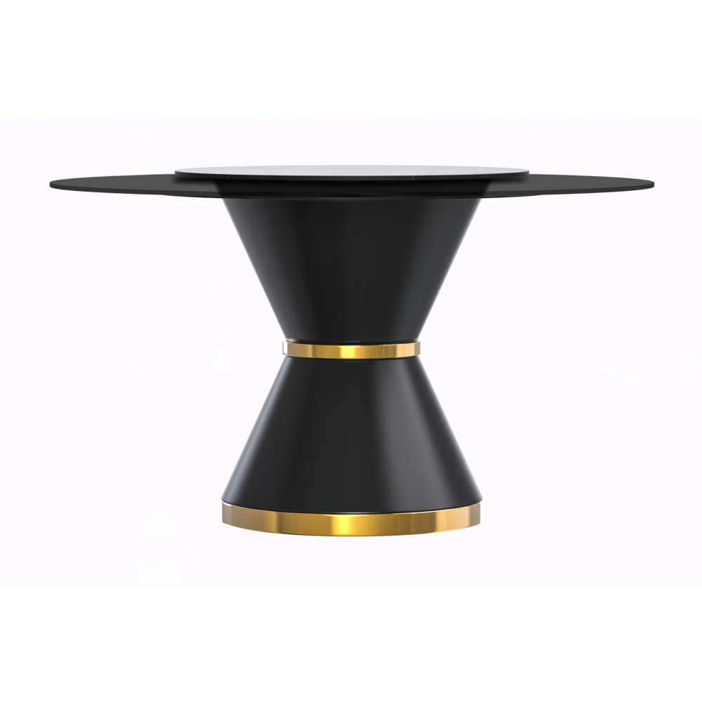Qorvus Series Round Dining Table Black\Gold Base with 60 Round BLack Glass Top. Picture 4