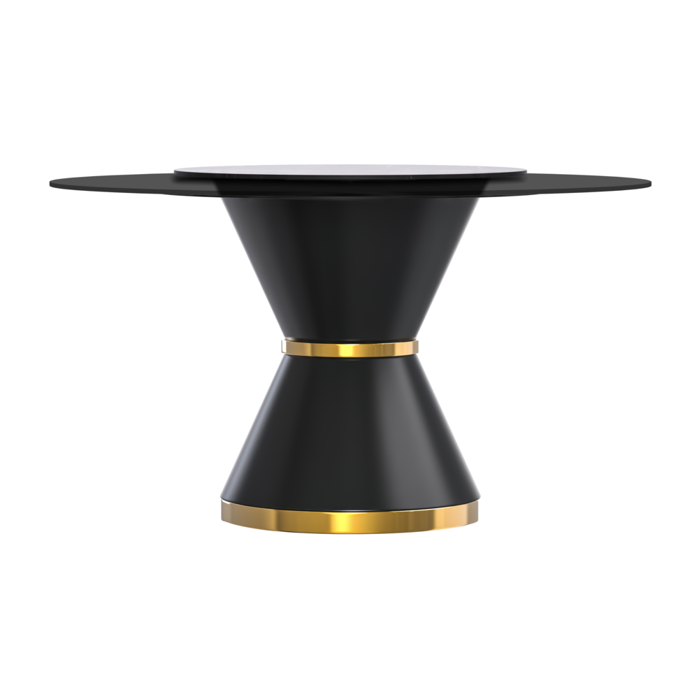 Qorvus Series Round Dining Table Black\Gold Base with 60 Round BLack Glass Top. Picture 6