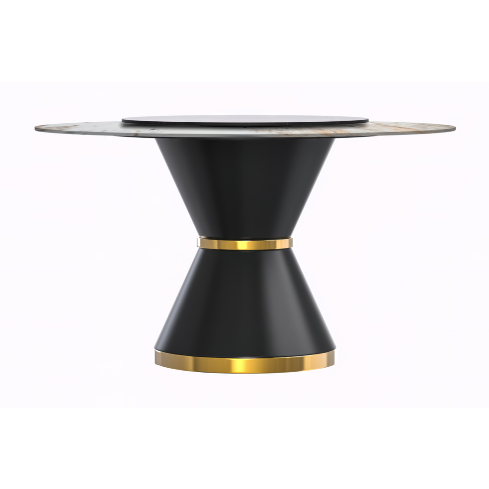 Round Dining Table Black\Gold Base with 60 Round White Grey Sintered Stone Top. Picture 4